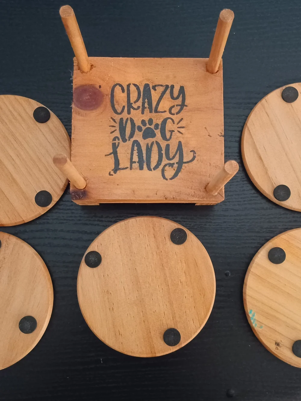Wooden 'Crazy Dog Lady' Coaster Set - Natural Wood